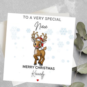 Carte de Noël personnalisée nièce, carte de Noël renne pour une nièce, carte de Noël nièce, jolie carte de Noël pour nièce, Noël tantine