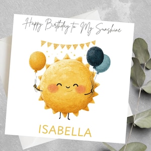 Personalisierte Sunshine Themed Geburtstagskarte, Sunshine Geburtstagskarte, Sunshine Card, Cute Sunshine Geburtstagskarte, Gelbe Geburtstagskarte