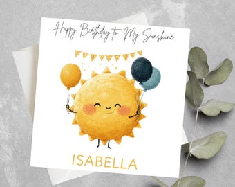 Cartão de aniversário personalizado com tema de sol, cartão de aniversário de sol, cartão de sol, cartão de aniversário fofo de sol, cartão de aniversário amarelo