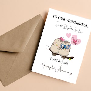 Tarjeta personalizada del primer aniversario de boda para hijo y nuera, tarjeta de aniversario de boda para hijo, hija, pareja, esposa, marido