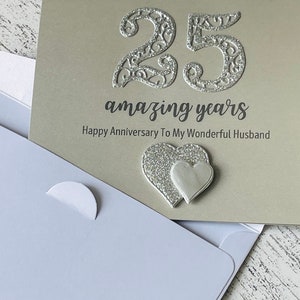 Silver Wedding Anniversary Card, Silver Anniversary Card For Husband, 25th Wedding Anniversary Card, Personalised 25th wedding anniversary image 7