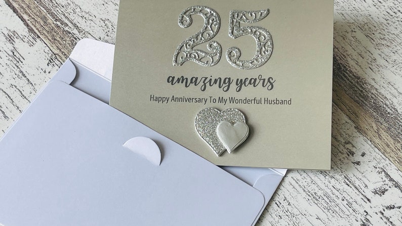 Silver Wedding Anniversary Card, Silver Anniversary Card For Husband, 25th Wedding Anniversary Card, Personalised 25th wedding anniversary image 7