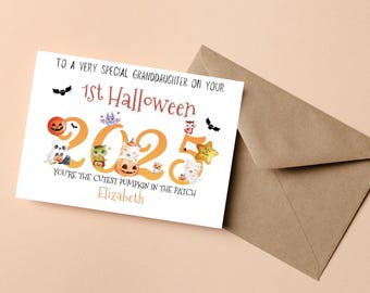 Personalised 1st Halloween card, Personalised First Halloween For Grandson, Son, Daughter, Granddaughter, Cute Baby First Halloween Card