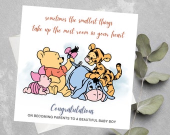Personalisierte Winnie The Pooh Babypartykarte, Sentimentale Winnie The Pooh Karte, Begrüßung eines neuen Babys Karte, Winnie The Pooh Zitat