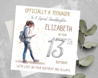Personalised 13th Birthday Card For Granddaughter, Officially A Teenager, Teenage Girl Birthday Card, Niece 13th Birthday Card, Teenage Bday