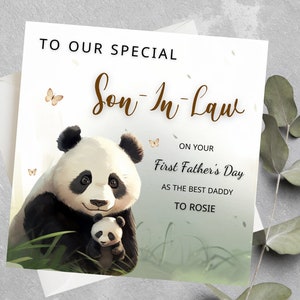 1ère carte personnalisée de fête des pères pour un fils, un gendre, un panda, un cadeau de 1ère fête des pères pour un fils, un gendre, à un gendre spécial fête des pères