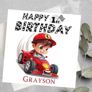 Personalisierte Enkel 1. Geburtstagskarte, Enkel 1. Geburtstag, Patensohn 1. Geburtstag, Enkel Rennwagen erste Geburtstagskarte, Rennkartengeschenk