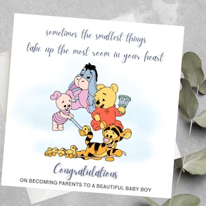 Carte personnalisée de douche de bébé Winnie l’ourson, carte sentimentale Winnie l’ourson, accueillant une nouvelle carte de bébé, citation de Winnie l’ourson