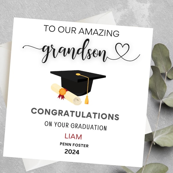 Personalised Grandson Graduation Card With Cap and Scroll,  University Graduation Card For Grandson, Son, Class of 2024 Graduation Card