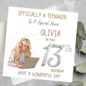 Cartão de aniversário de 13 anos personalizado para sobrinha, oficialmente um cartão de adolescente para meninas, sobrinha, neta, filha, afilhada de 13 anos