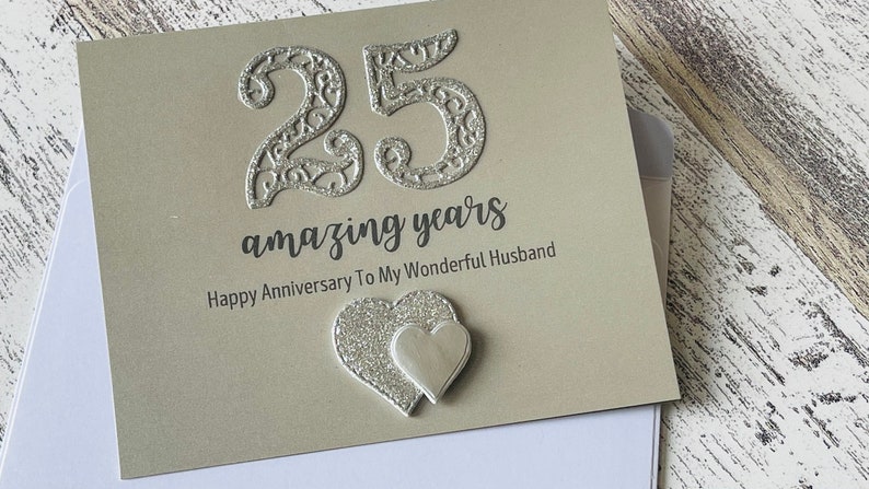 Silver Wedding Anniversary Card, Silver Anniversary Card For Husband, 25th Wedding Anniversary Card, Personalised 25th wedding anniversary image 8