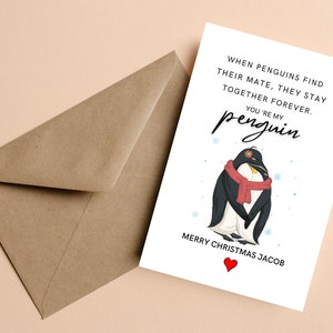 Carte de Noël Pingouin personnalisée pour petit ami, petite amie, mari, femme, partenaire, carte de Noël romantique, vous êtes mon pingouin