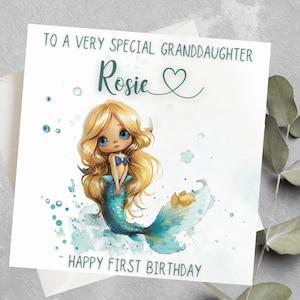 Carte d'anniversaire personnalisée petite sirène, carte d'anniversaire sous la mer, carte d'anniversaire petite sirène pour petite-fille, fille, nièce