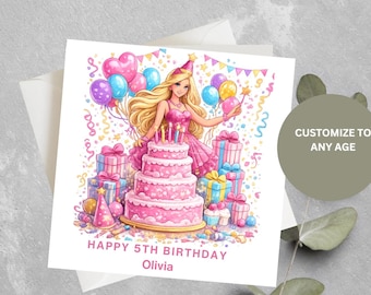 Personalized Barbie birthday cards, Daughter Barbie Birthday Card, Granddaughter Barbie Birthday Card, Any Age Barbie Birthday Card