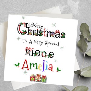 Gepersonaliseerde nichtje kerstkaart, tot een heel speciale nichtje kerstkaart, baby meisje kerstkaart, nichtje kerstcadeau, leuke kerst