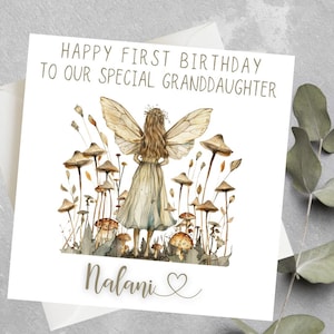 Carte d'anniversaire personnalisée de fée pour les filles, carte de premier anniversaire de fée pour petite-fille, fille, nièce, filleule, cadeau de première fée