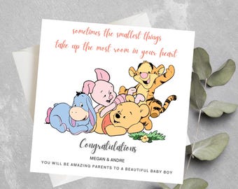 Personalisierte Winnie The Pooh Babypartykarte, Sentimentale Winnie The Pooh Karte, Begrüßung eines neuen Babys Karte, Winnie The Pooh Zitat