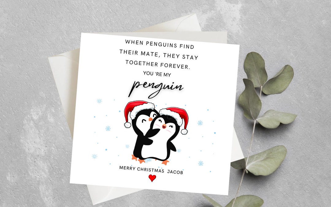 Personalised Penguin Christmas Card for Boyfriend, Girlfriend, Husband ...