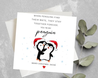Personalised Penguin Christmas Card For Boyfriend, Girlfriend, Husband, Wife, Partner, Romantic Christmas Card, You&#39;re My Penguin