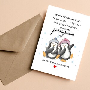 Tarjeta de Navidad personalizada de Penguin para novio, novia, marido, esposa, pareja, tarjeta de Navidad romántica, Eres mi pingüino