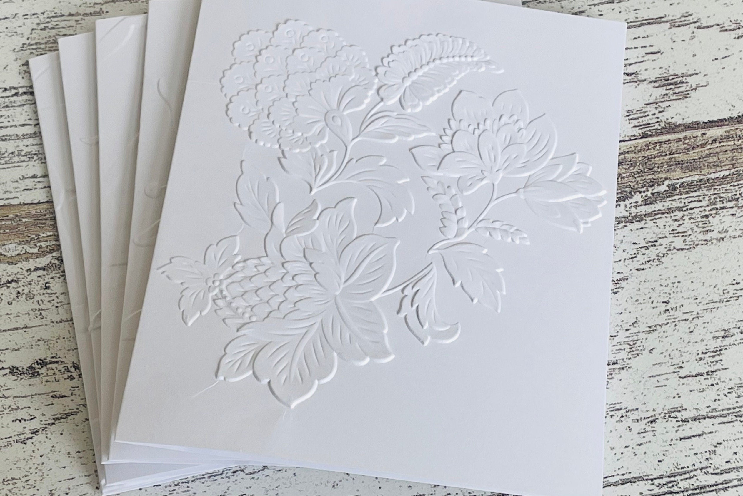 Embossed White Floral Notecards set of 6 Embossed Note - Etsy