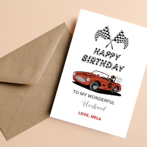 Gepersonaliseerde verjaardagskaart echtgenoot - verjaardagskaart raceauto, aan mijn geweldige echtgenoot verjaardagscadeau, verjaardagscadeau raceauto voor papa