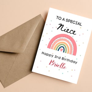 Carte d'anniversaire arc-en-ciel personnalisée n'importe quel âge, à une nièce spéciale, joyeux 3e anniversaire, anniversaire de nièce personnalisé, anniversaire de nièce personnalisé