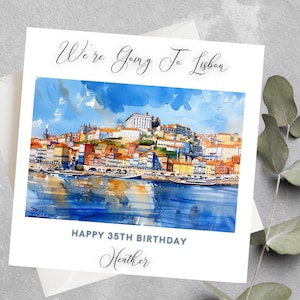 Personalised We're Going To Lisbon Holiday Card, Surprise Birthday Anniversary Card, Surprise Vacation Holiday Birthday Card Husband Wife