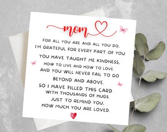 Poem Mothers Day Card From Daughter, Cute Mother Day Card Mom, Happy Mothers Day Cards, Personalised Mothers Day Gift,Mother's Day Poem Card