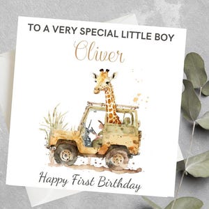 Animal 1er anniversaire, joyeux 1er anniversaire personnalisé, carte d'anniversaire animal mignon, jolie carte animal de safari, carte de bébé animal, 1er anniversaire