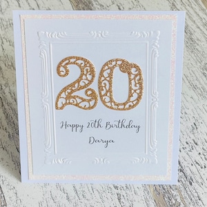 Carte personnalisée de 20e anniversaire pour fille, fille, carte de 20e anniversaire pour fille, joyeux 20e anniversaire à nièce, carte d’anniversaire de tout âge