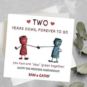 Tarjeta personalizada del segundo aniversario de boda para pareja, aniversario de boda de algodón, tarjeta de aniversario de boda de dos años, feliz año del algodón