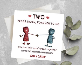 2nd Wedding Anniversary Card, Handmade Personalised Second 2nd