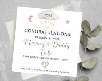 Pregnancy Congratulations Gift, Mummy & Daddy To Be Card, New Parents To Be, Expecting A Baby, Personalised Pregnancy Card For Parents To Be