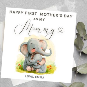 1ère carte personnalisée de fête des mères, carte de fête des mères éléphant, 1ère fête des mères de maman, maman, maman, grand-mère, première carte de fête des mères Nonna