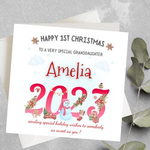 Biglietto di Natale per la prima nipote, Biglietto di Natale per la prima figlia, Biglietto di Natale personalizzato per il primo bambino, Ragazze, Ragazzi, Natale del nipote