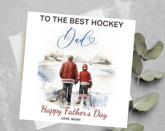 Tarjeta personalizada para el Día del Padre, regalo para papá del hockey, tarjeta para el Día del Padre, para el mejor papá del hockey.