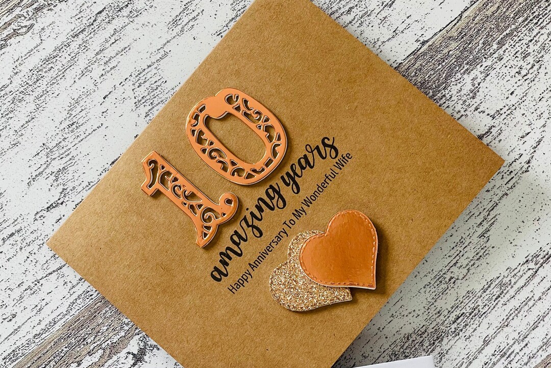 10 Ten Tin Year Anniversary Card, 10 Years Anniversary Card ...