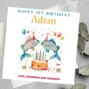 Carte d'anniversaire personnalisée de petit-fils, carte d'anniversaire poisson, carte d'anniversaire d'amant de poisson, filleul, fils, carte d'anniversaire de petit-fils personnalisée
