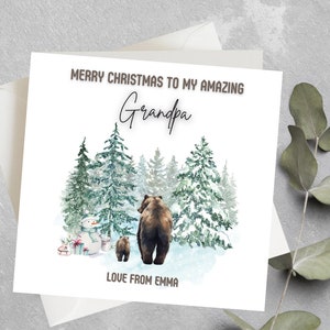 Carte de Noël personnalisée grand-père, carte de Noël grand-père et petit ours, carte de Noël grand-père, carte de Noël grand-père ours jusqu'à 4