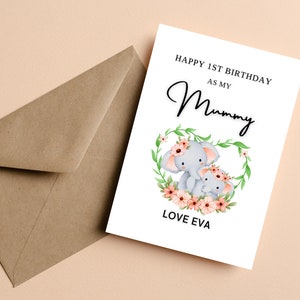 Joyeux 1er anniversaire comme ma carte de maman, carte d’anniversaire d’éléphant pour maman, 1ère carte de premier anniversaire pour maman, carte d’anniversaire mignonne, pour maman Bday