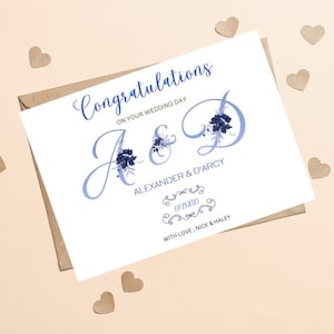 Carte de jour de mariage initiale, carte de jour de mariage personnalisée, carte de jour de mariage de félicitations, carte de mariage de félicitations, carte de jour de mariage floral