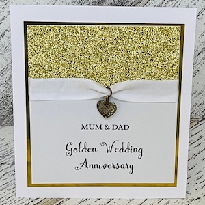 Carte d'anniversaire de mariage doré, carte d'anniversaire de mariage 50e, carte d'anniversaire de femme, carte d'anniversaire de mariage personnalisée 50e pour couple