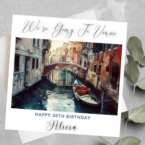 Carte de vœux personnalisée Nous allons à Venise, carte d'anniversaire surprise, carte d'anniversaire de vacances vacances surprise mari femme