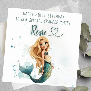 Carte d'anniversaire personnalisée petite sirène, carte d'anniversaire sous la mer, carte d'anniversaire petite sirène pour petite-fille, fille, nièce