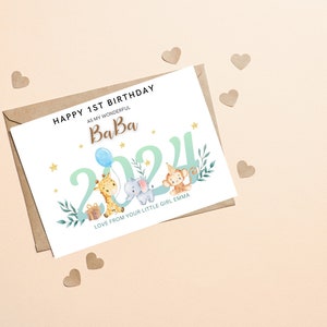 Feliz primer cumpleaños personalizado como mi tarjeta de Baba, primera tarjeta de Baba, a mi Baba en su tarjeta de cumpleaños, regalo de cumpleaños de Baba, cumpleaños de Safari