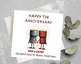 Cartão personalizado de décimo aniversário para marido ou esposa, cartão de aniversário de dez anos, cartão de 10º aniversário, cartão engraçado de 10º aniversário