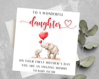 Tarjeta personalizada para el primer día de la madre para hija, nieta, nuera y mamá.