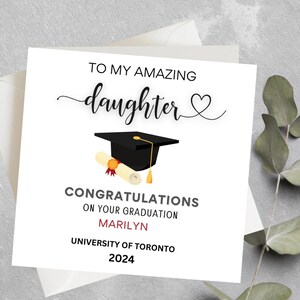 Tarjeta de graduación personalizada para hija con gorra y pergamino, tarjeta de graduación universitaria para hija, nieta, clase de tarjeta 2024