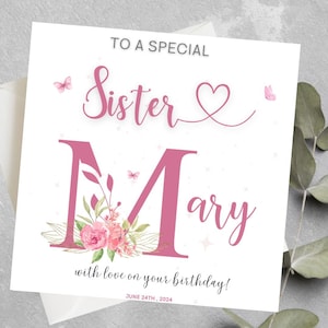 Personalised Sister Birthday Card, Friend, Sister, Niece, Mom, Auntie Birthday Card, Initial Birthday Card For Sister, Daughter, Niece, Mom